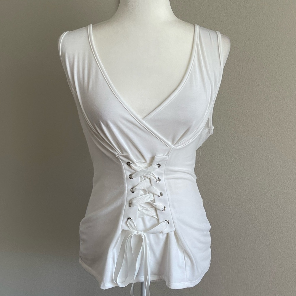 White Lace-Up Sleeveless Top Size M
